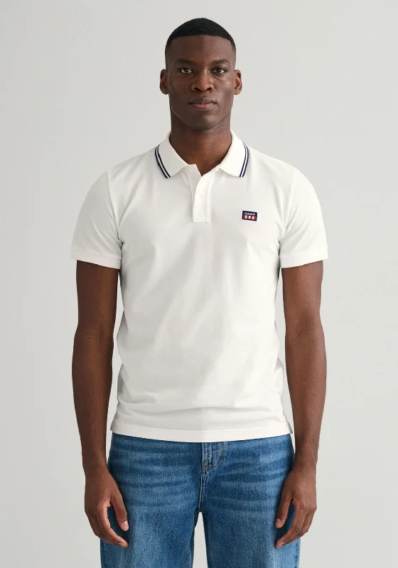 Gant Striped Contrast Collar Pique Polo Shirt, EggshellTravel polo shirt