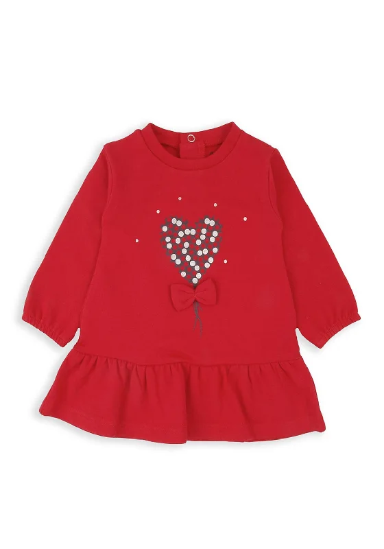 Babybol Baby Girl Balloon Heart Long Sleeve Dress, Red