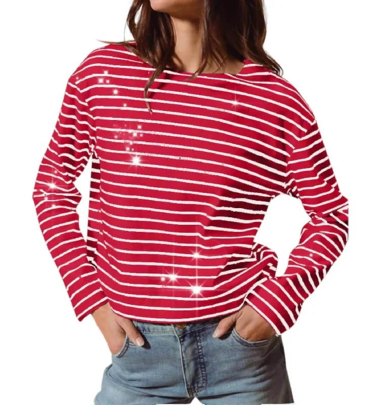 Sequins Striped Sailor Sweater In RedHunting Knit Tops