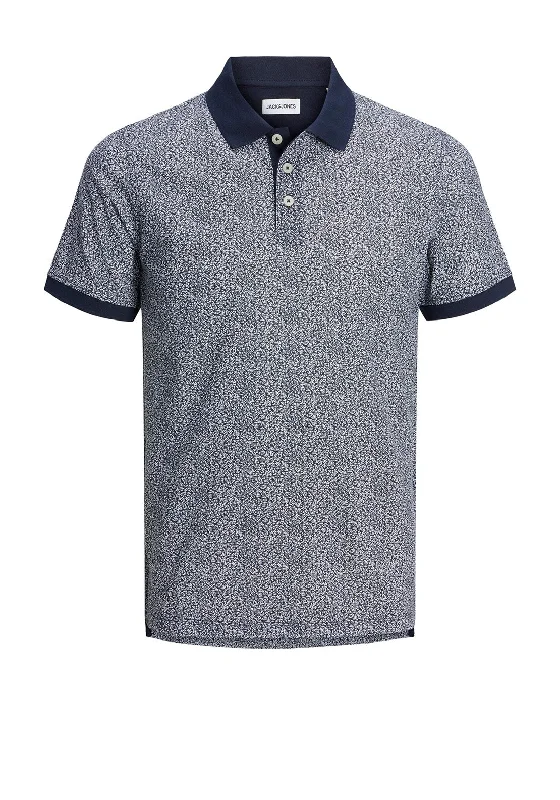 Jack & Jones Paulos Ditsy AOP Polo Shirt, Navy BlazerSustainable polo shirt