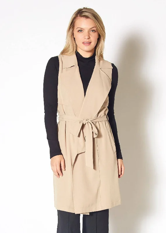 Women's Sleeveless Trench Vest in Khaki