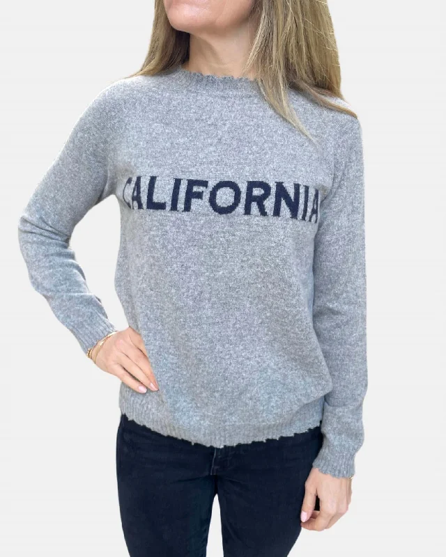 California Cashmere Crew Sweater In Slate And BelugaSilk Knit Tops