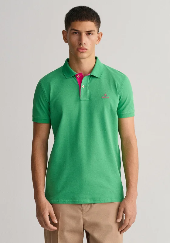 Gant Contrast Collar Pique Polo Shirt, Mid GreenFormal polo shirt