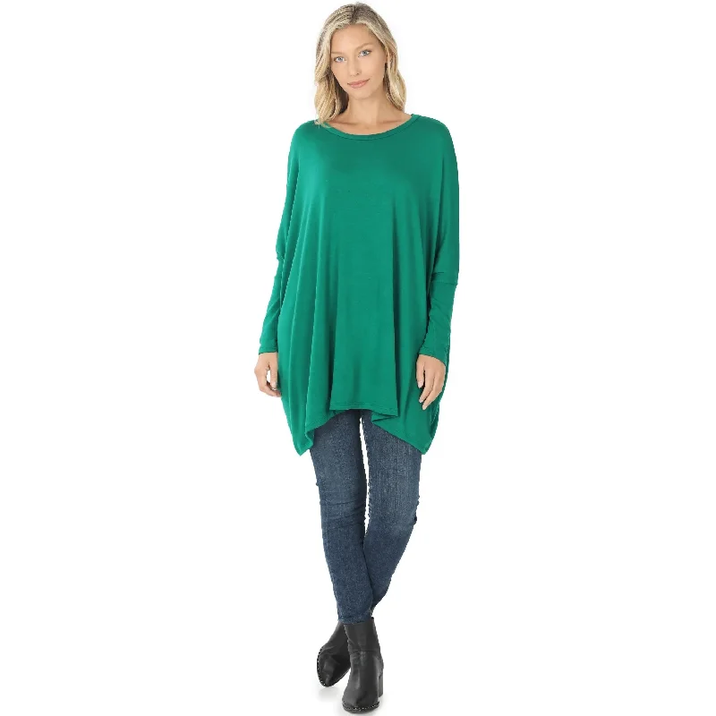 ZENANA SWEATER FABRIC OVERSIZE ROUND NECK PONCHO HT-2555ABPlush Knit Tops