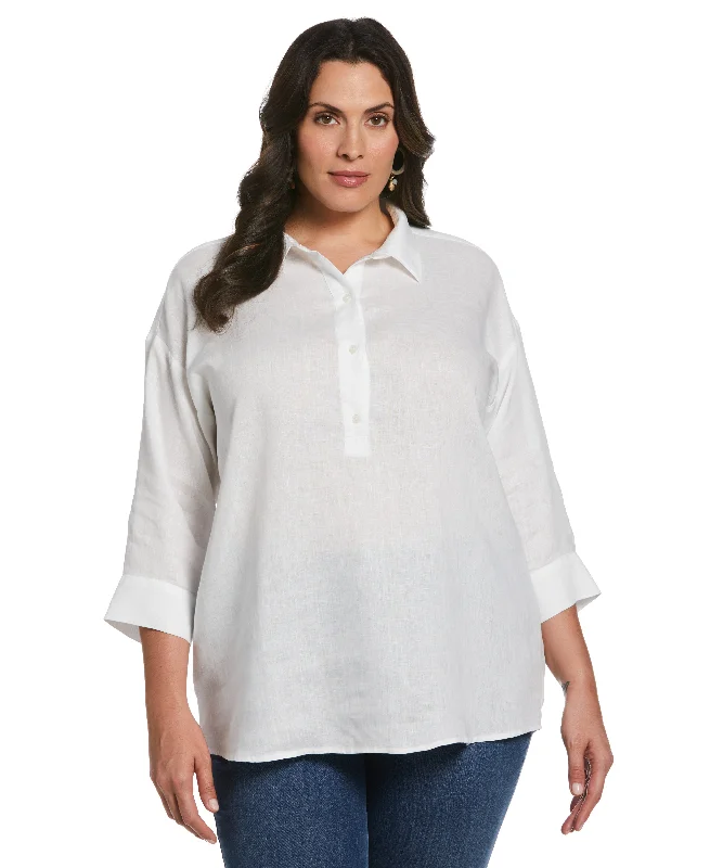 Plus Size Popover Linen ShirtFashionable plus size women's tops