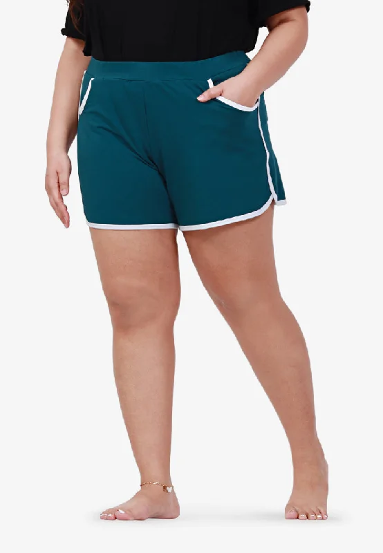 Fonda Plus Size Retro Shorts - Dark GreenLarge women's polyester tops