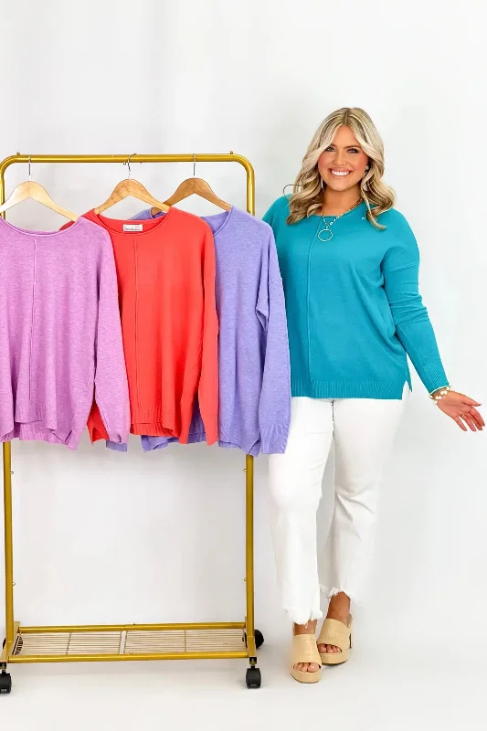 Turquoise Front Seam SweaterYoga Knit Tops