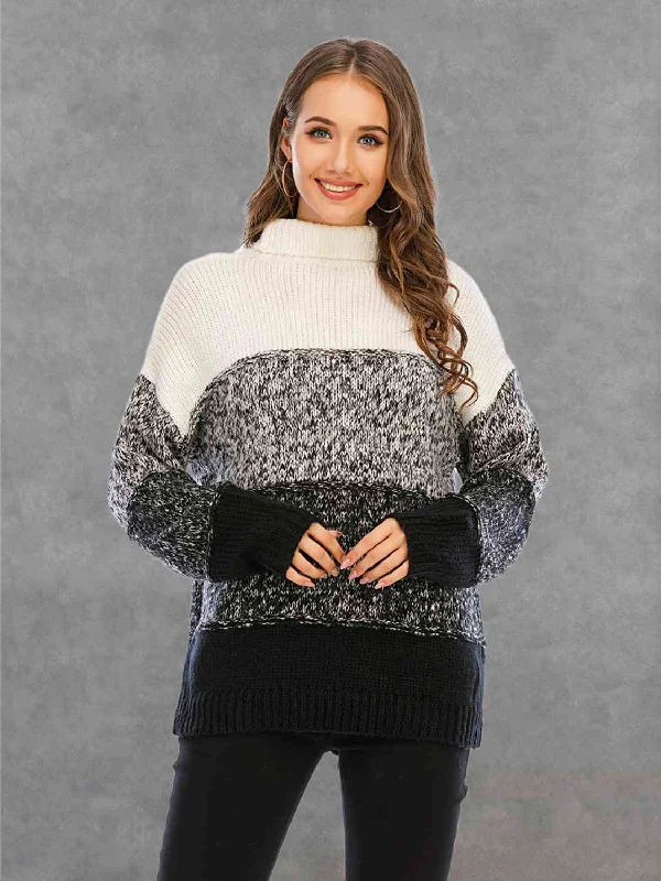 Color Block Turtleneck SweaterAthletic Knit Tops