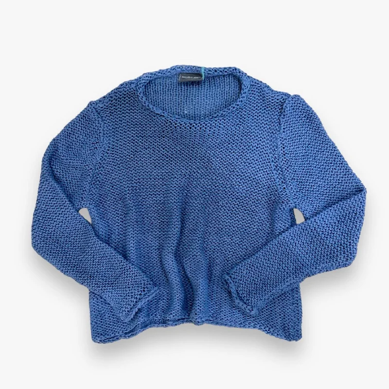 Women's Cropped Crew Neck Sweater In Denim HeatherLuxury Knit Tops