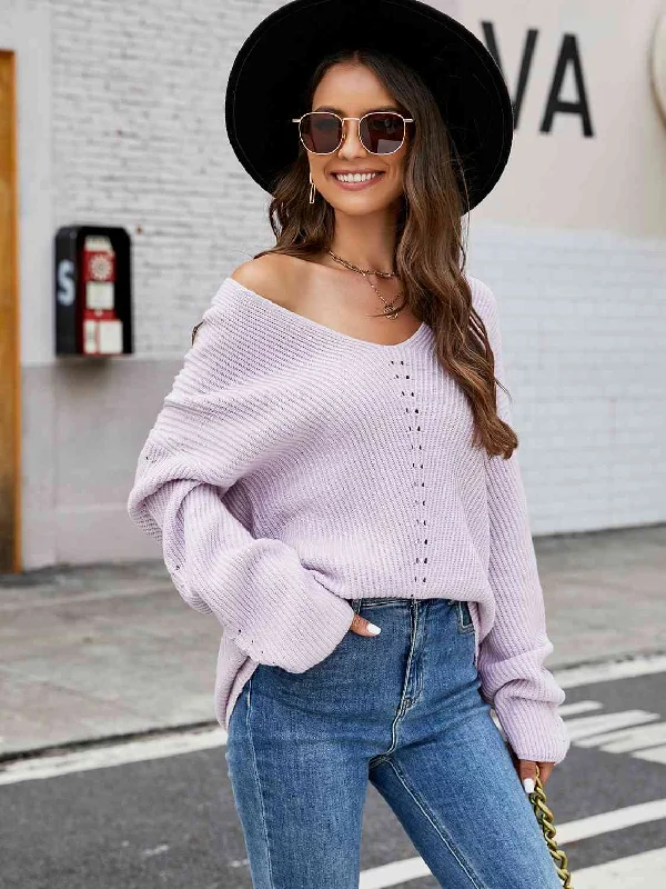 V-Neck Rib-Knit TopRuffled Knit Tops