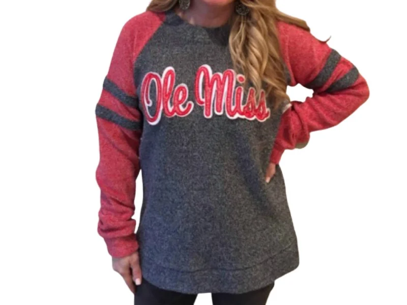 Ole Miss Dawn Fleece Top In GreyPolyester Knit Tops