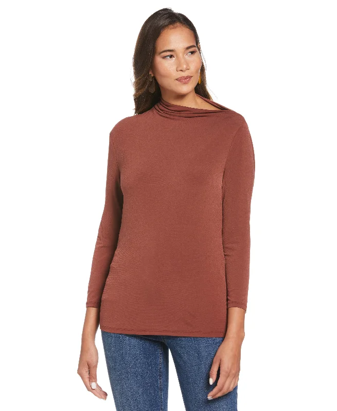 Plus Size Draped Knit TopLarge women's slim tops