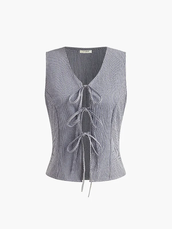 Plaid Knotted V-Neck Vest