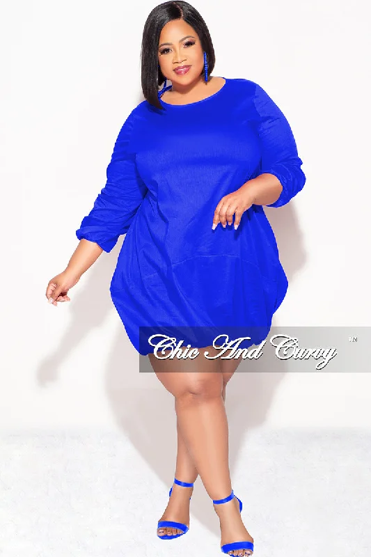 Final Sale Plus Size Bubble Poplin Dress in Royal BlueWomen's fleece tops