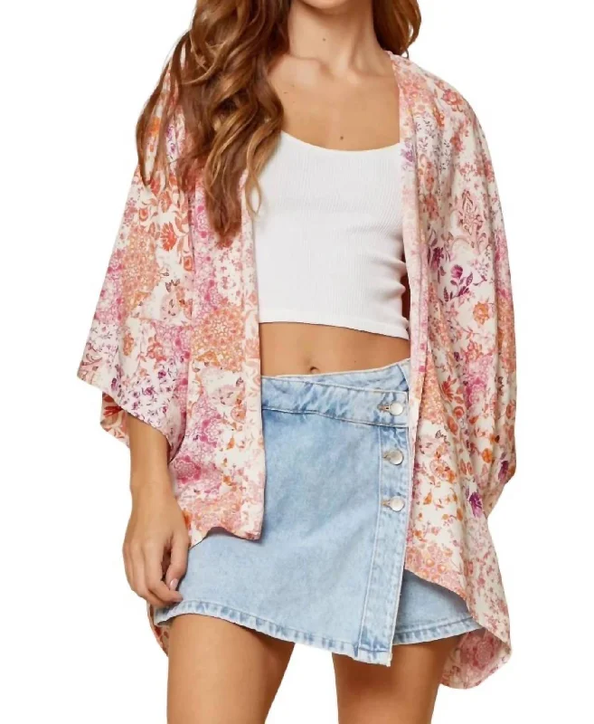 Sweet Advice Kimono In Peach MultiOutdoor Knit Tops