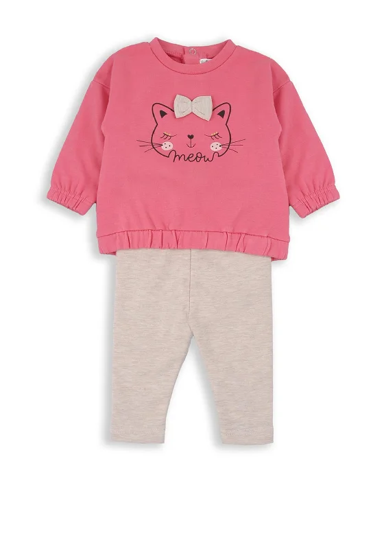 Babybol Baby Girl Meow Sweater Dress and Legging Set, Pink