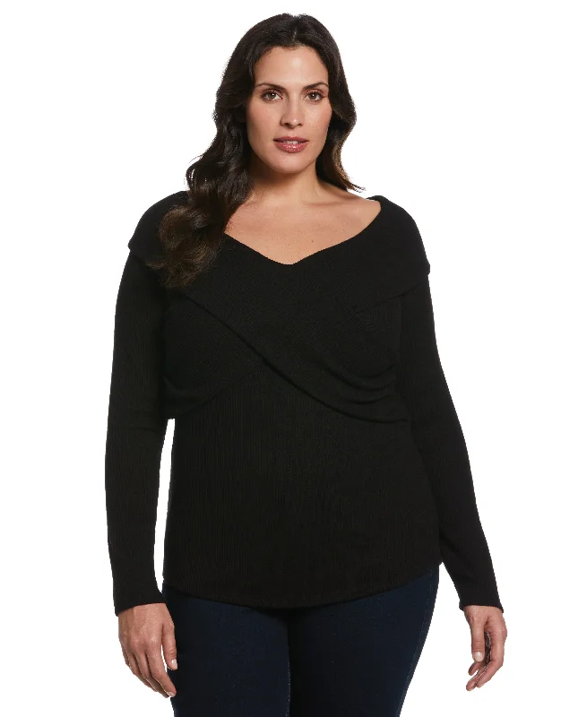 Plus Size Marilyn Ribbed Crossover TopPlus size women's street style tops