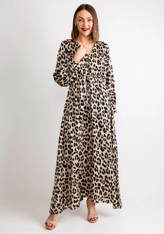 Seventy1 One Size Drawstring Waist Maxi Dress, Leopard