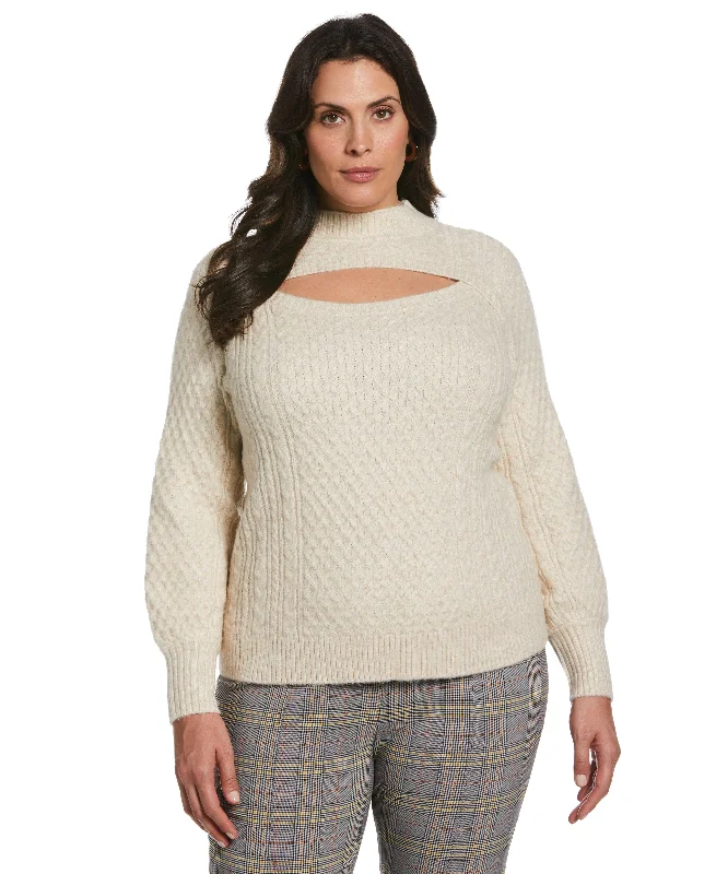 Plus Size Cut-Out Cable Knit SweaterPlus Large women's linen tops