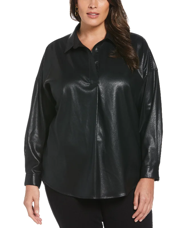 Plus Size Vegan Leather Popover TopPlus size women's bohemian tops