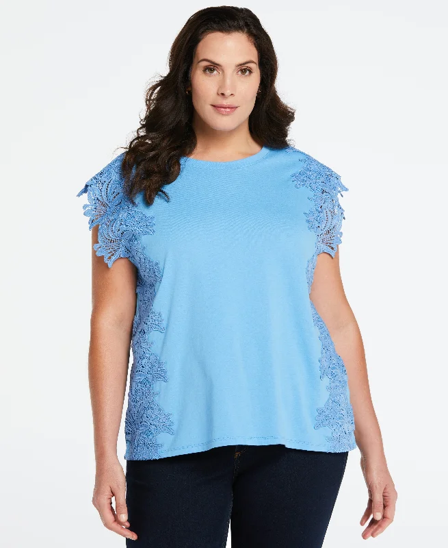 Plus Size Knit Top with Lace DetailPlus size women's lace tops