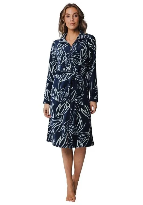 Pastunette Floral Print Long Sleeve Dressing Gown, Dark Blue