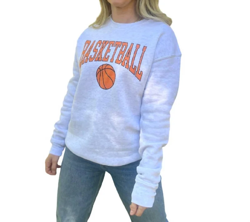 Basketball Graphic Sweatshirt In White HeatherCasual Knit Tops