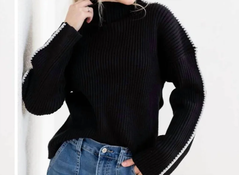 Stitch Mock Neck Sweater In BlackButton-Up Knit Tops