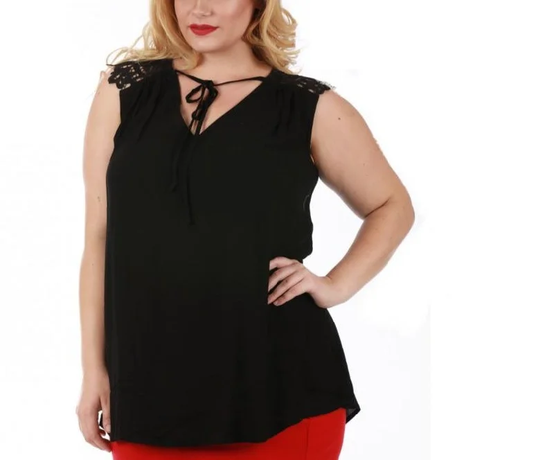 Curvy Plus Size Sleeveless V Neck Top Front Tie 3532464CPlus size women's street style tops