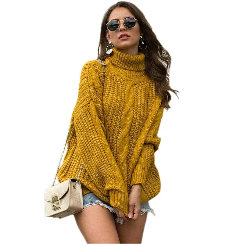 Gorgeous Trending Autumn & Winter New knit Women's Sweater - Turtleneck Sweaters Pullover Oversized Thick Sweater (TB8C)(BCD2)Athletic Knit Tops