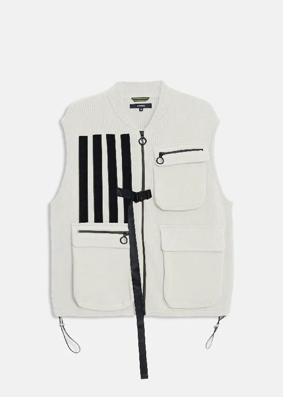 Konus Men's Sweater Utility Vest w/ Bellow Pockets in Off White