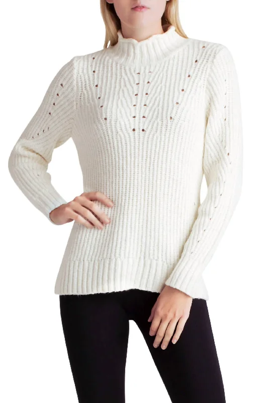 Punk Yarn Long Sleeve Mock Neck Sweater In WhiteHooded Knit Tops