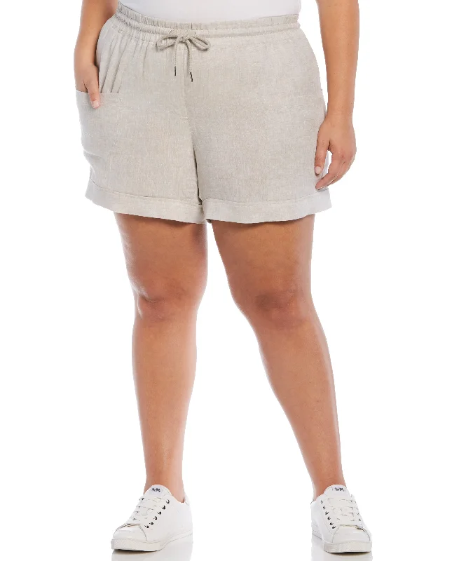 Plus Size Seamed Linen Drawstring ShortWomen's affordable tops