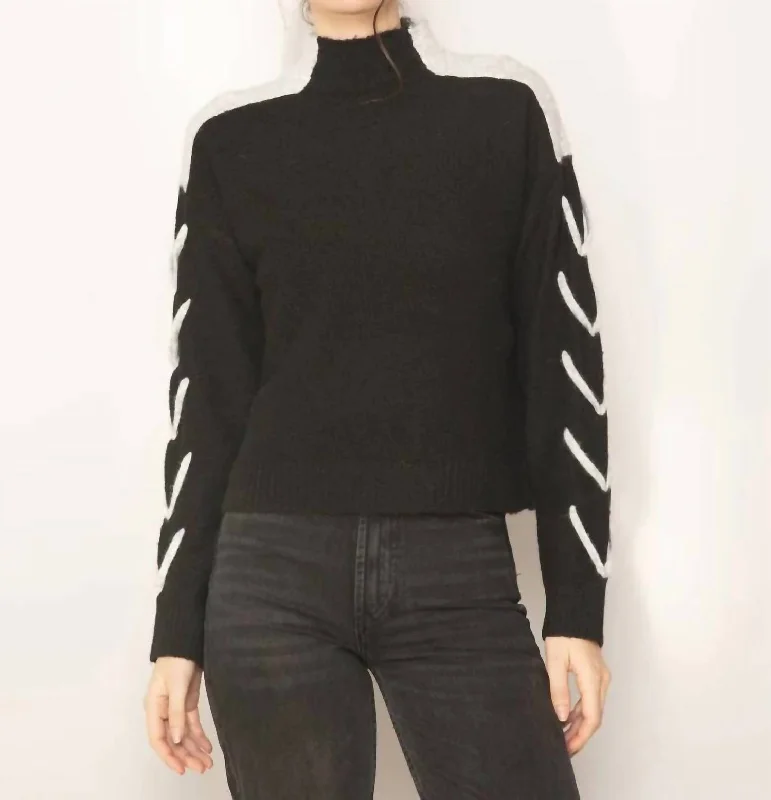 Millie Whipstitch Mockneck Sweater In BlackWool Knit Tops