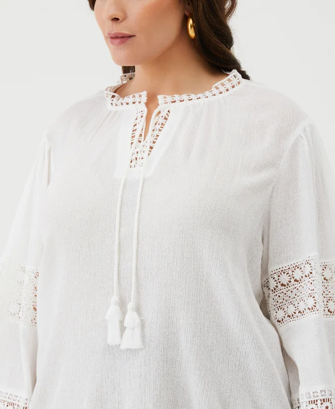 Plus Size Embroidered Puff Sleeve BlouseLarge women's quick-drying tops