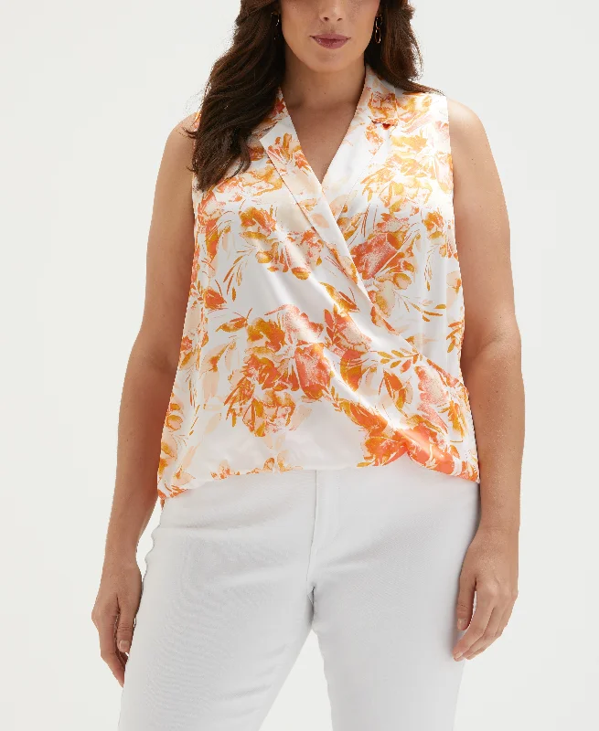 Plus Size Floral Print Cross Front BlouseWomen's party tops