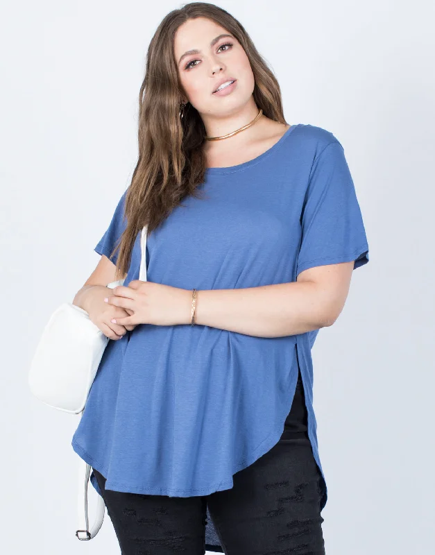 Plus Size Slit Apart TeePlus size women's chiffon tops