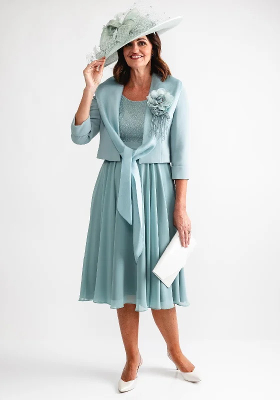 Ophelia Melita Chiffon Dress and Jacket, Sage Green