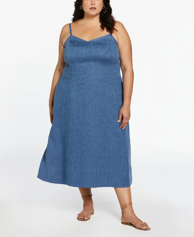 Plus Size A-Line Linen DressWomen's party tops