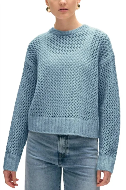 Marled Mesh Crewneck Sweater In Light Mediterranean ComboOutdoor Knit Tops