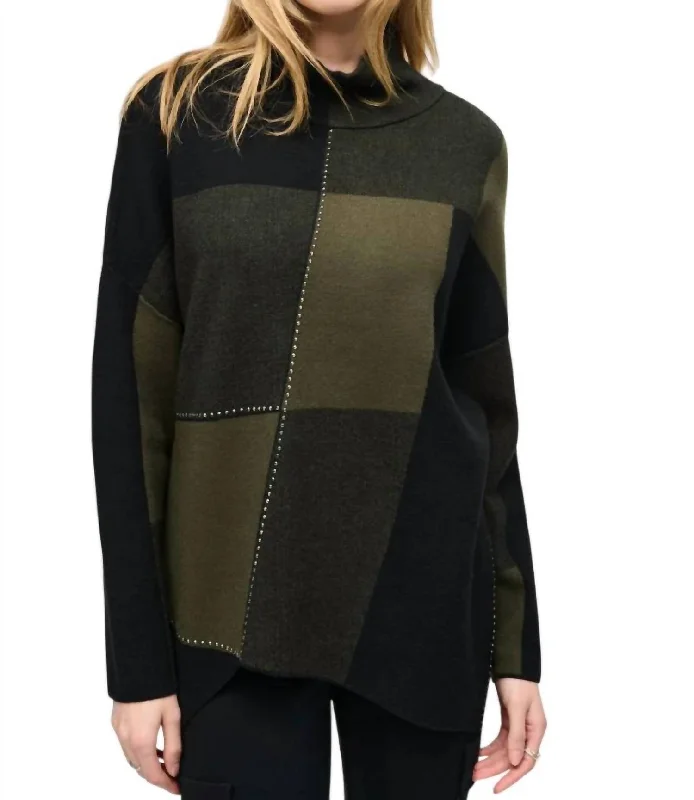 Color-Block Jacquard Knit Pullover In Iguana/blackBranded Knit Tops