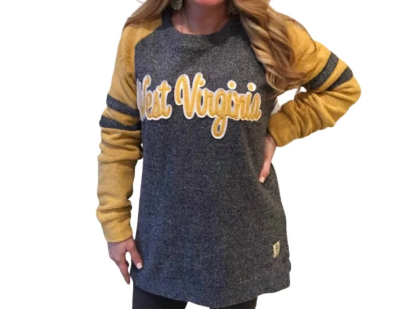 West Virginia University Dawn Fleece Top In GreyMohair Knit Tops