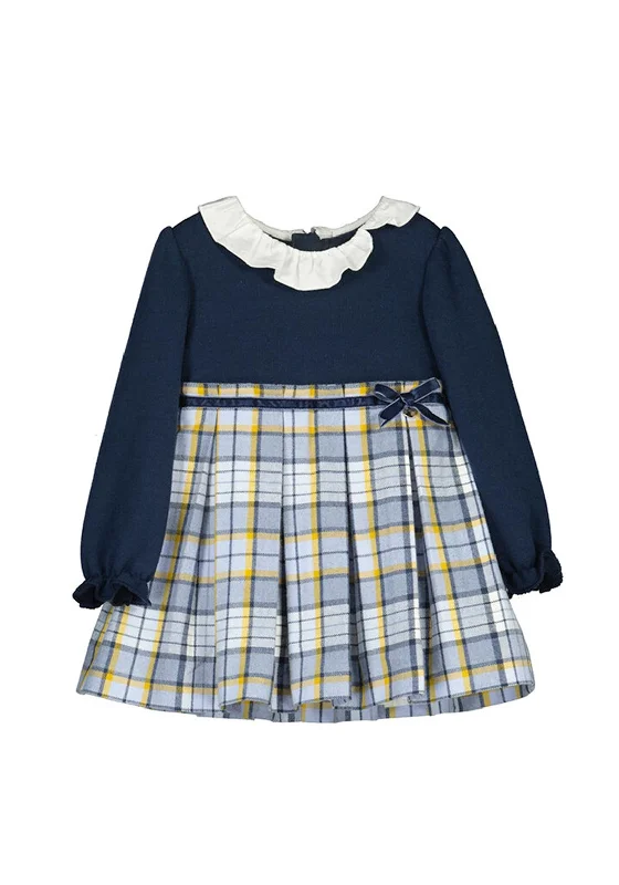 Mayoral Baby Girl Frill Collar Plaid Dress, Navy Multi