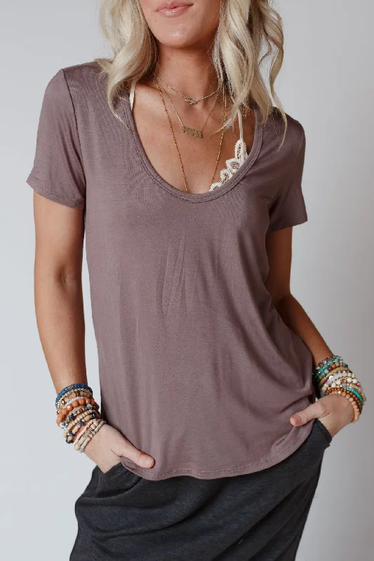 Scoop Neck Bralette Tee - Mocha