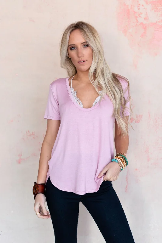 Scoop Neck Bralette Tee - Pink