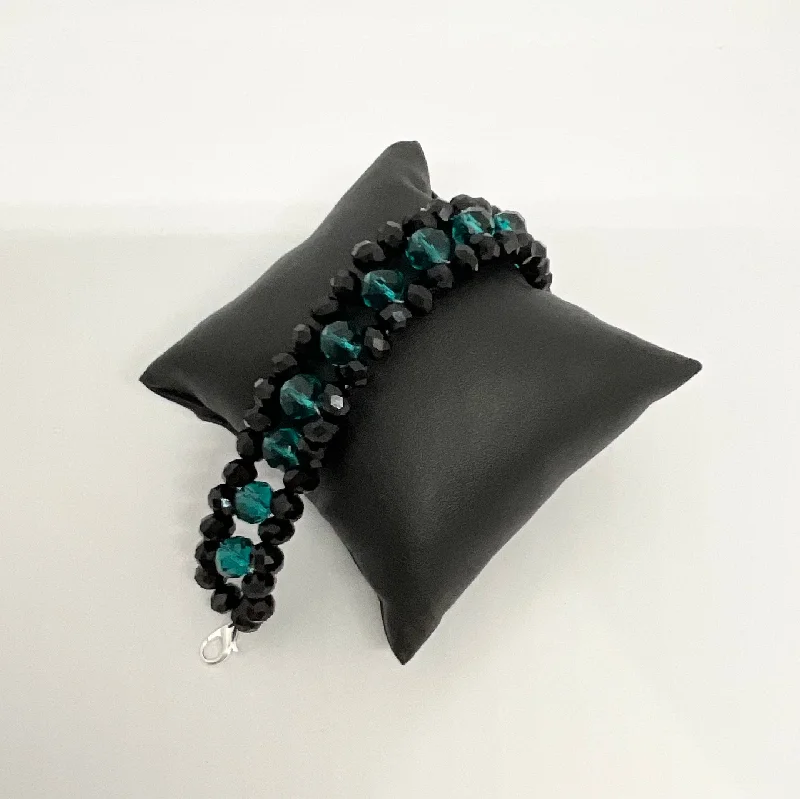 Teal and Black Bead  Bracelet