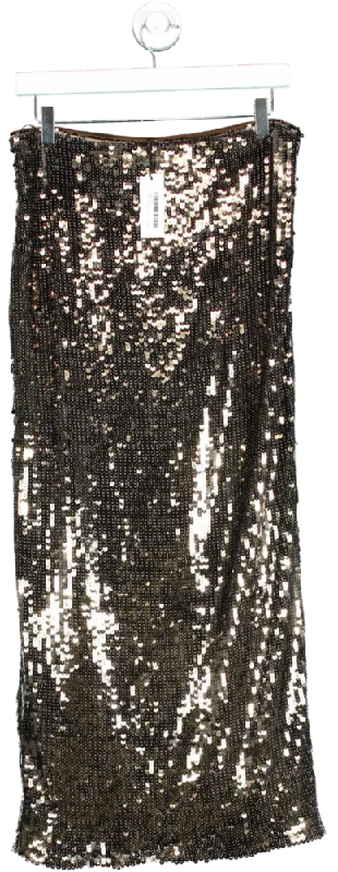 Karen Millen Gun Metal Sequin Woven Midi Skirt UK 10