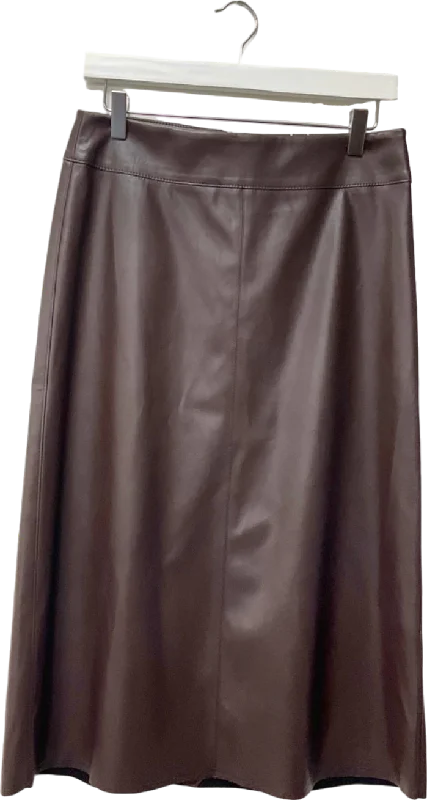 M&S Brown Faux Leather Midi Skirt UK 10