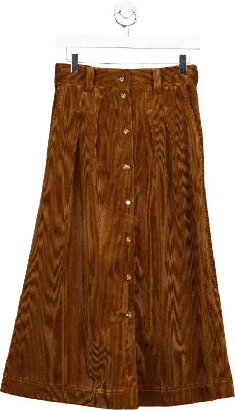 Sézane Brown Corduroy Midi Skirt UK 8