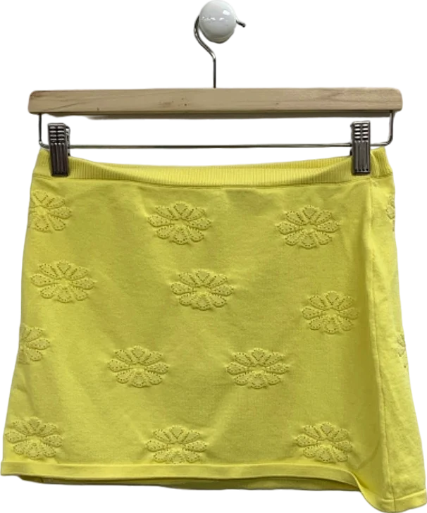 White Fox Yellow Embroidered Skirt UK S